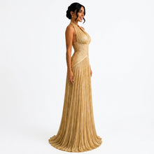 Céleste | Robe Longue Satinée Col V - Doré