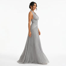 Céleste | Robe Longue Satinée Col V - Gris