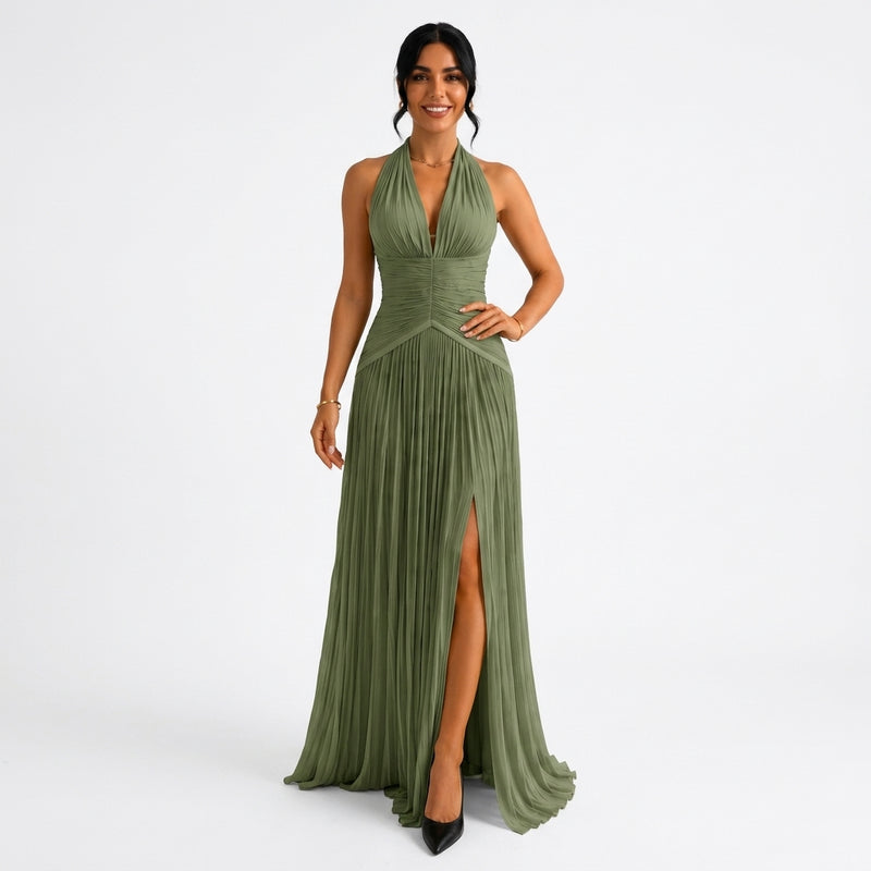 Sofia | Robe de Soirée Longue Satin - Vert