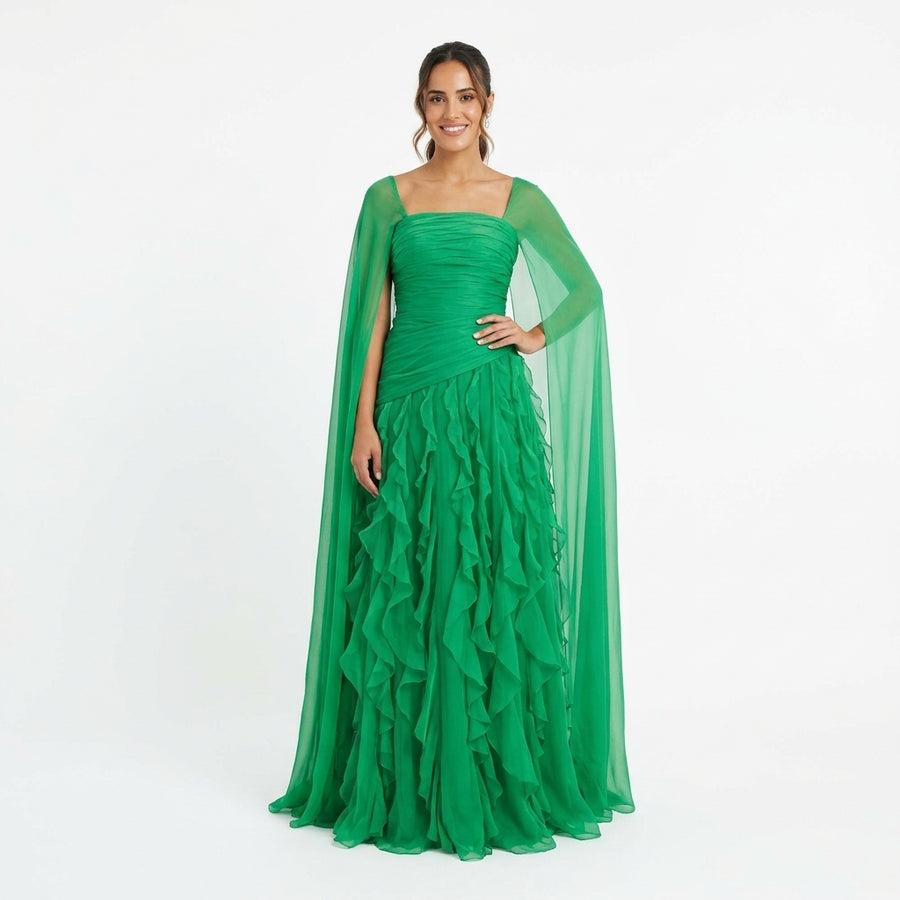 Éloïse | Robe de Soirée en Mousseline à Volants - Vert