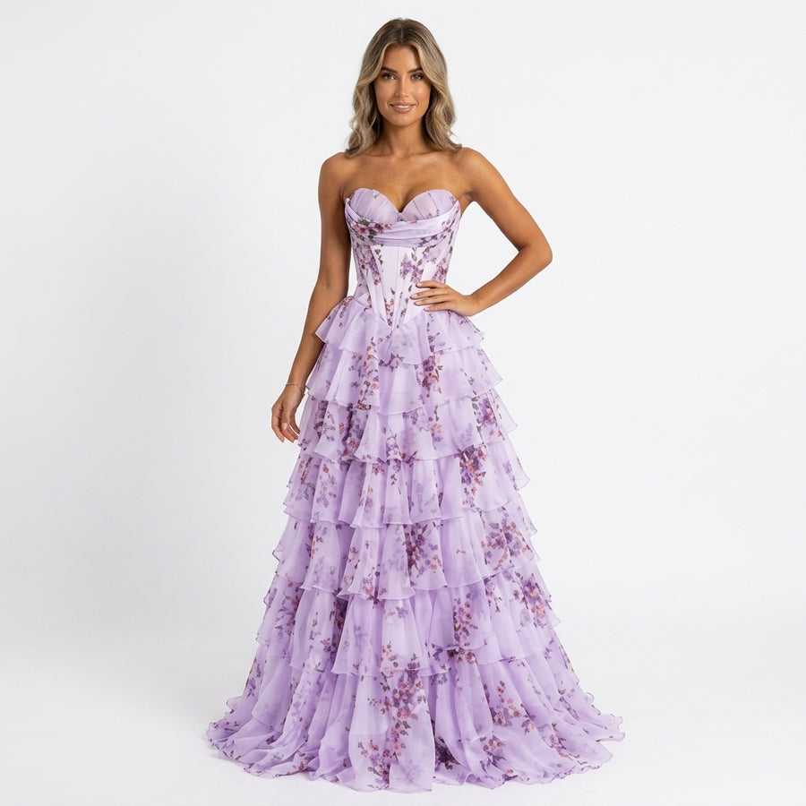 Flora | Robe Longue Florale Plissée - Lavande Florale