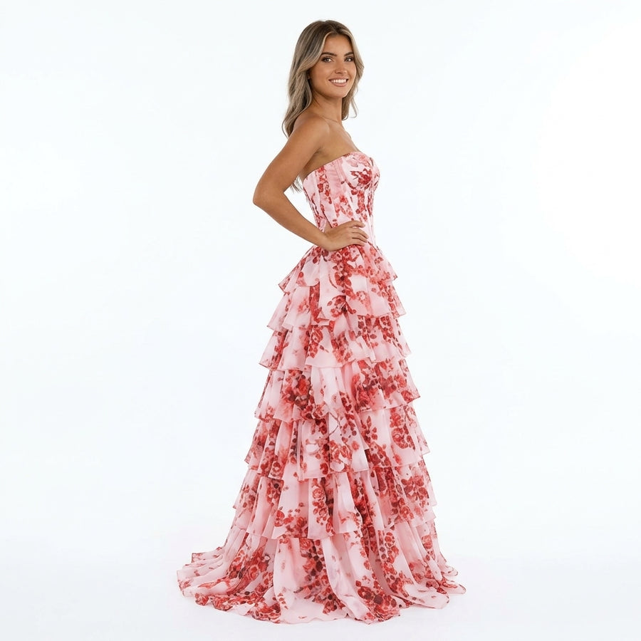 Flora | Robe Longue Florale Plissée - Corail Floral