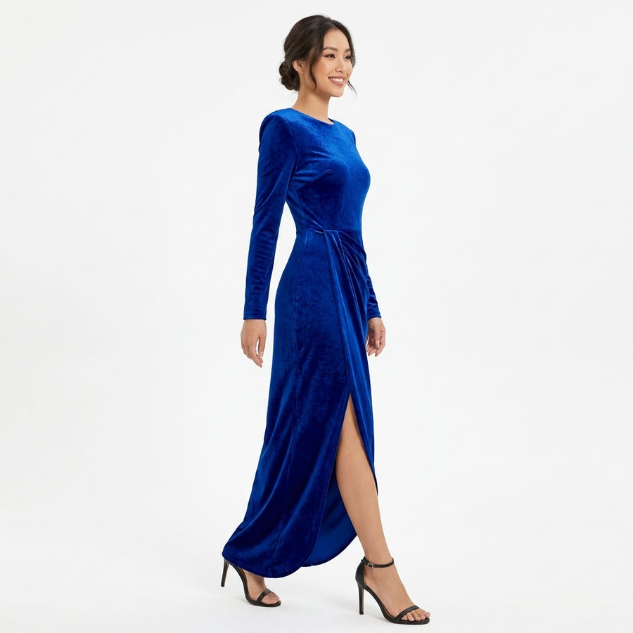 Bleuenn | Robe Longue Velours Manches Longues Fendue