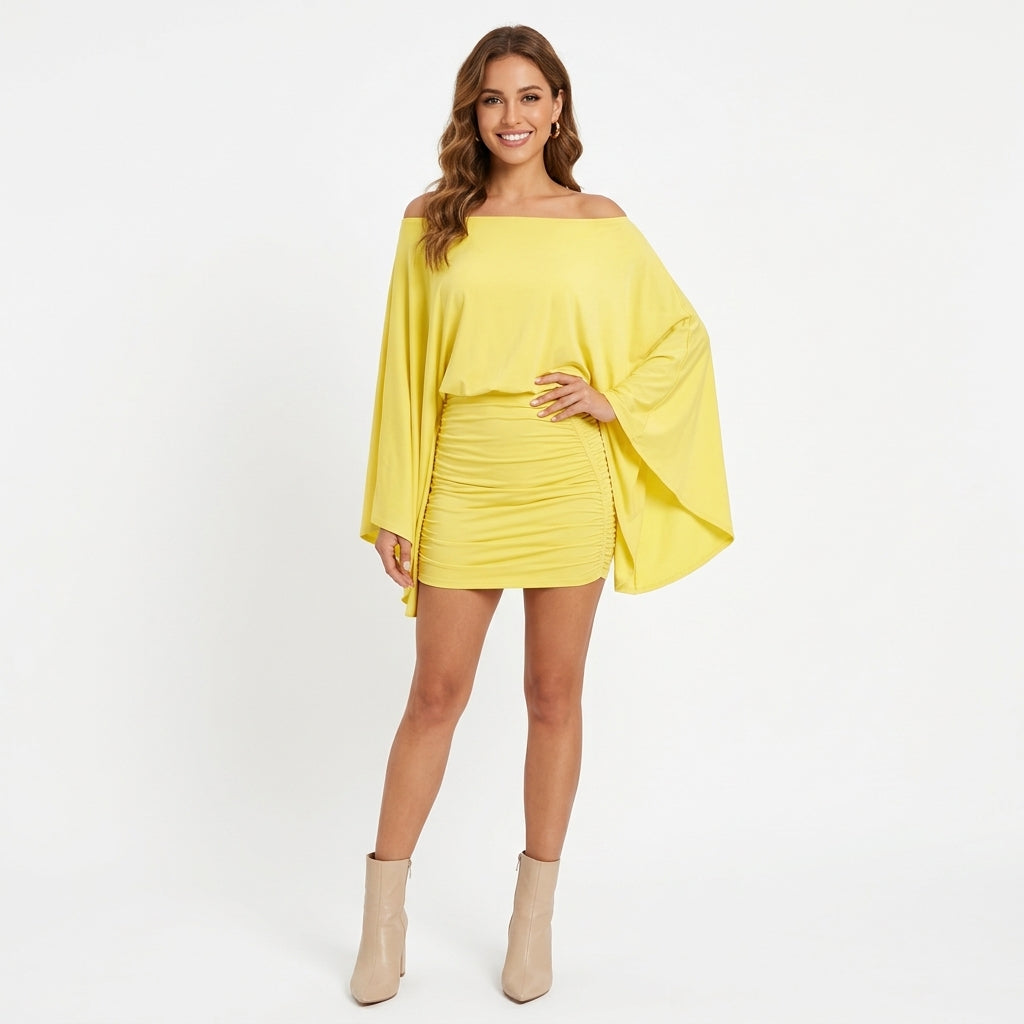 Solange | Robe Épaules Dénudées Manches Cape