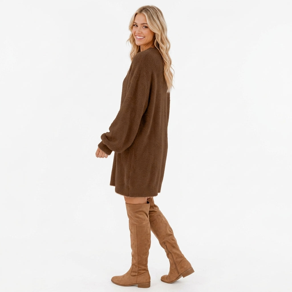 Aurore | Robe Pull Oversize Manches Chauve-Souris - Marron