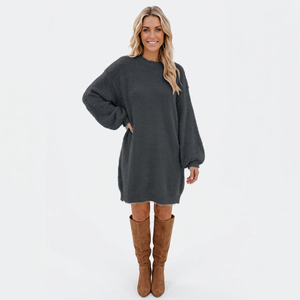 Aurore | Robe Pull Oversize Manches Chauve-Souris - Gris