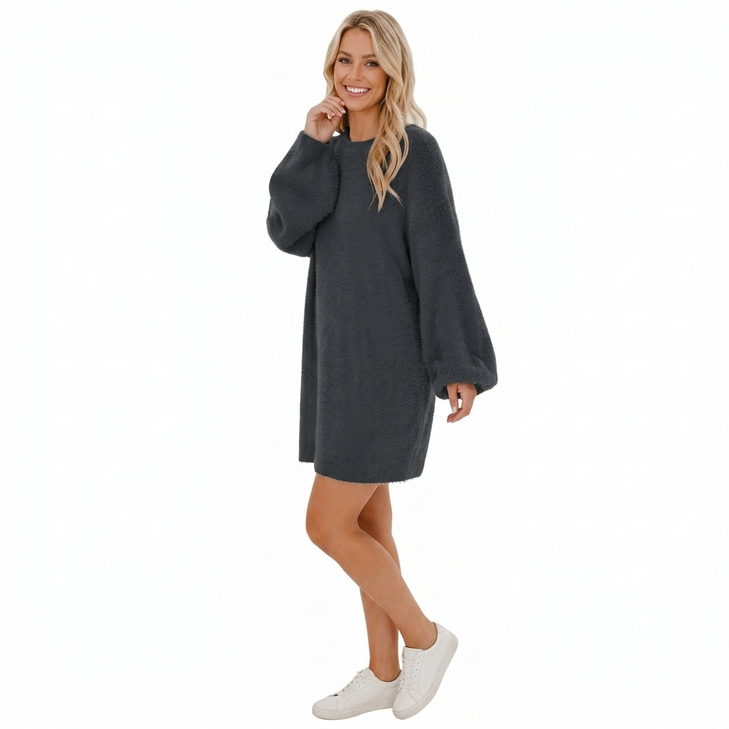 Aurore | Robe Pull Oversize Manches Chauve-Souris - Gris