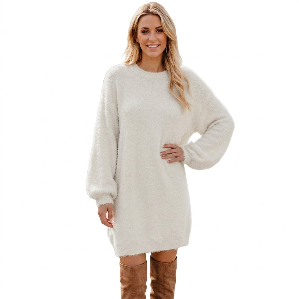 Aurore | Robe Pull Oversize Manches Chauve-Souris - Beige