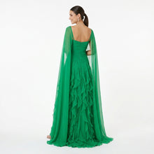 Éloïse | Robe de Soirée en Mousseline à Volants - Vert