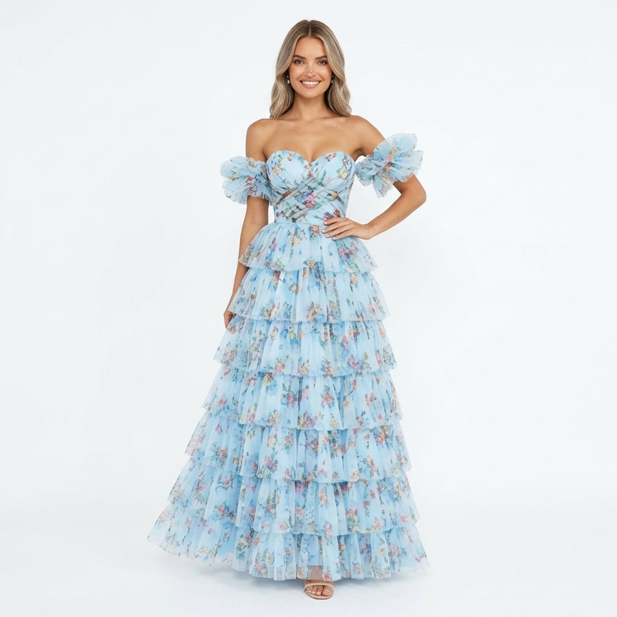 Flora | Robe Longue Florale Plissée - Custom Blue 2