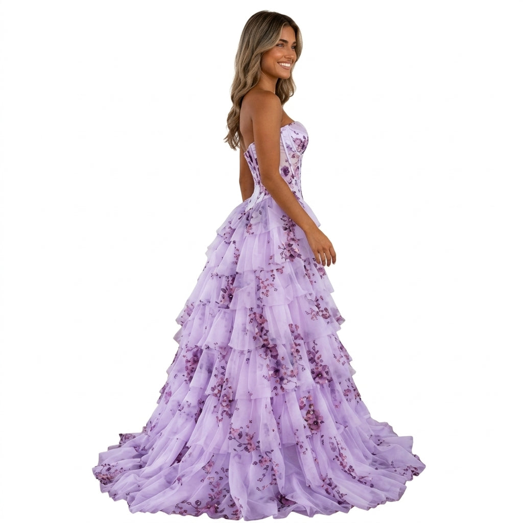Flora | Robe Longue Florale Plissée - Lavande Florale