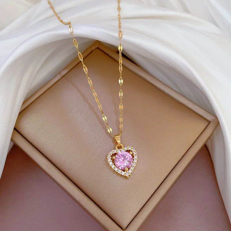 Emma | Collier Cœur Zircon Acier Inoxydable