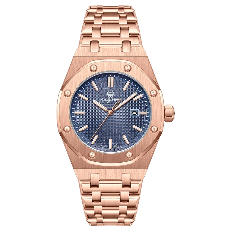 Victor | Montre Homme Carrée en Acier - Doré & Bleu