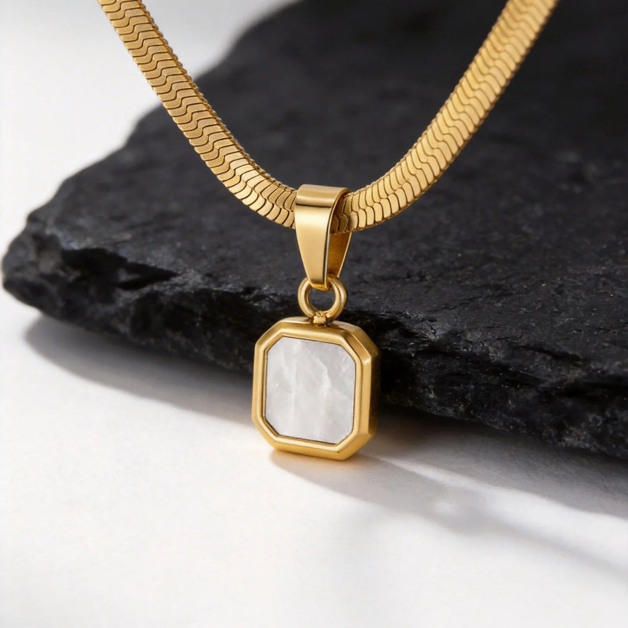 Léo | Collier Pendentif Pierre Naturelle Carrée - Modèle PN-2367G01