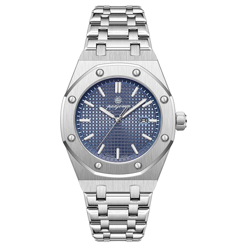 Victor | Montre Homme Carrée en Acier - Argenté & Bleu