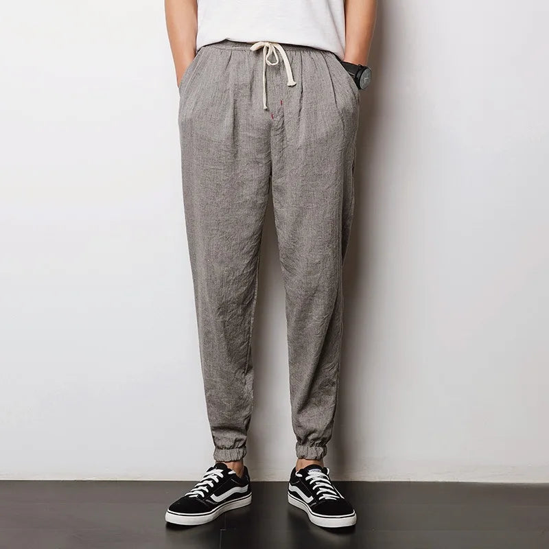 Léon | Pantalon Lantern Homme Coton Lin Été - Gris Chiné