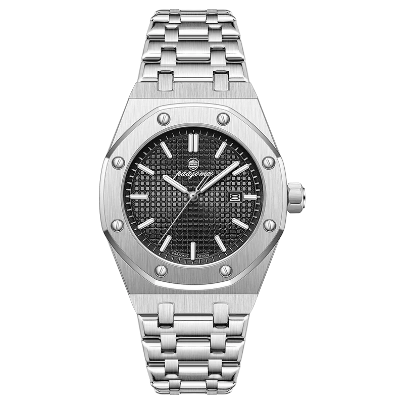 Victor | Montre Homme Carrée en Acier - Argenté & Noir