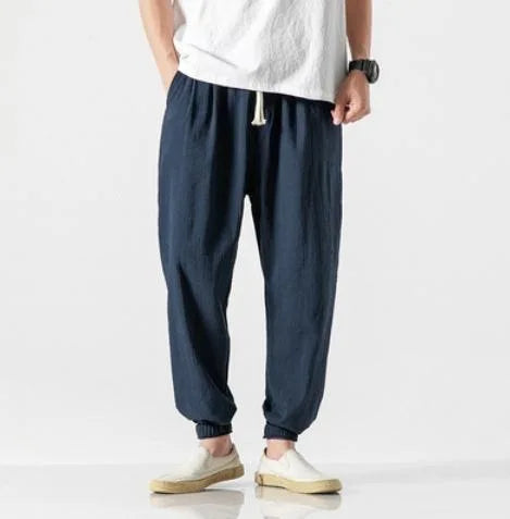 Léon | Pantalon Lantern Homme Coton Lin Été - Bleu Marine