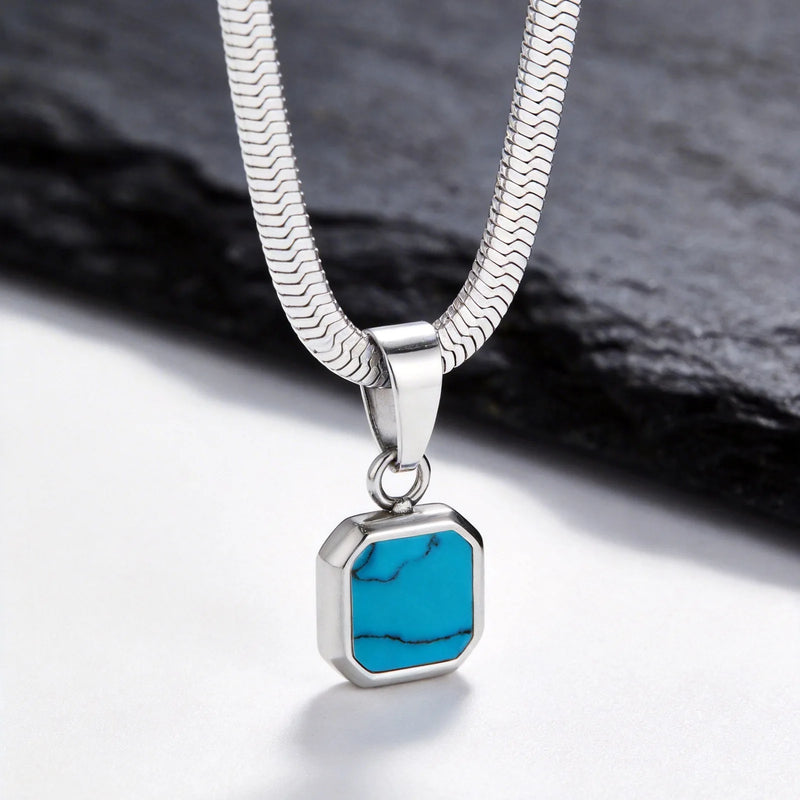 Léo | Collier Pendentif Pierre Naturelle Carrée - Modèle PN-2367S04