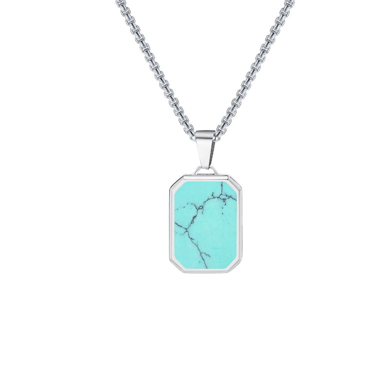 Milo | Collier Pendentif Pierre Naturelle Carrée Acier - Modèle PN-1828S03