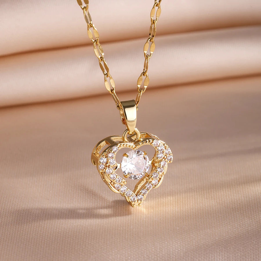 Emma | Collier Cœur Zircon Acier Inoxydable