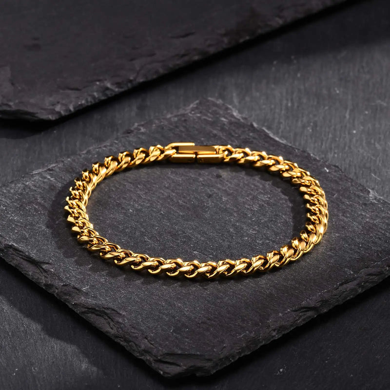Noé | Bracelet Chaîne Cubaine en Acier - Doré 6 mm