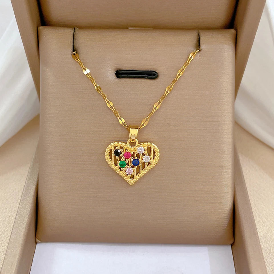 Emma | Collier Cœur Zircon Acier Inoxydable