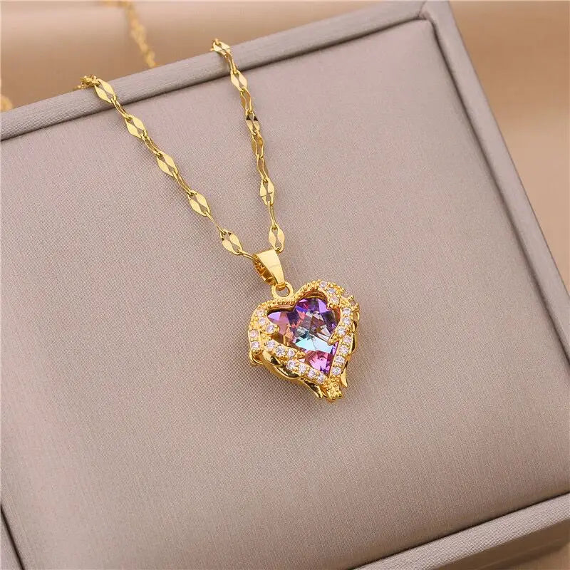 Océane | Collier Cœur Cristal - Doré