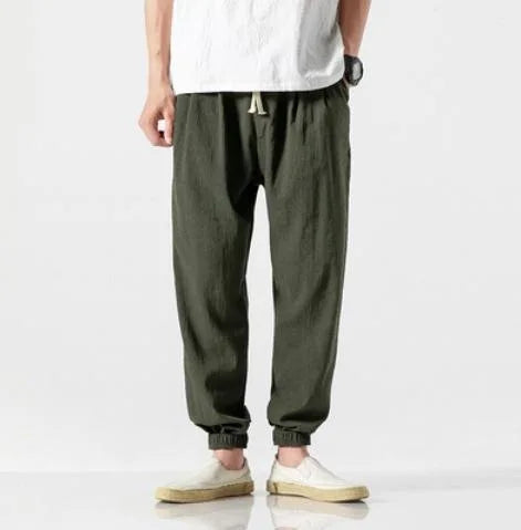 Léon | Pantalon Lantern Homme Coton Lin Été - Vert Olive