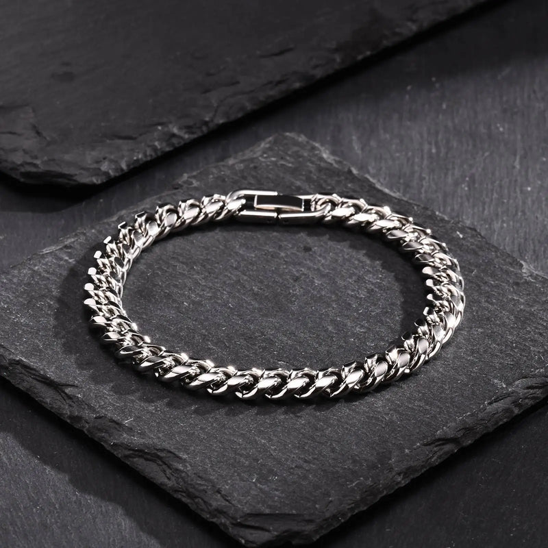 Noé | Bracelet Chaîne Cubaine en Acier - Argenté 8 mm
