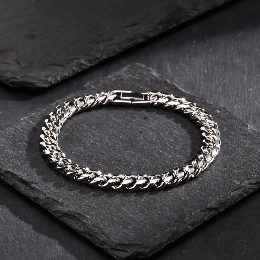 Noé | Bracelet Chaîne Cubaine en Acier - Argenté 8 mm