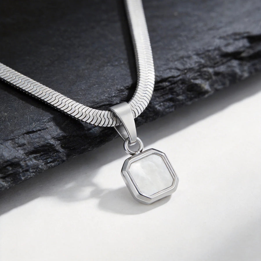 Léo | Collier Pendentif Pierre Naturelle Carrée - Modèle PN-2367S01