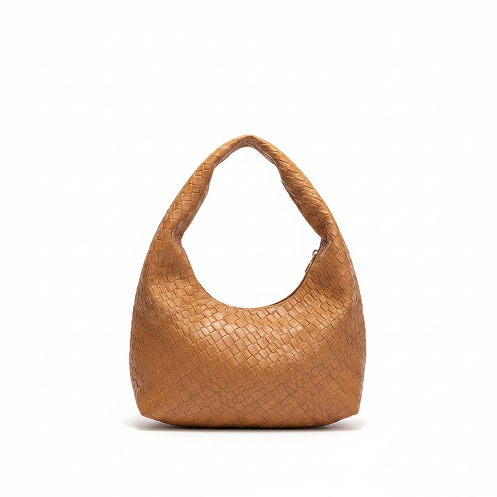 Margaux | Sac Besace Tressé Effet Croco - Camel