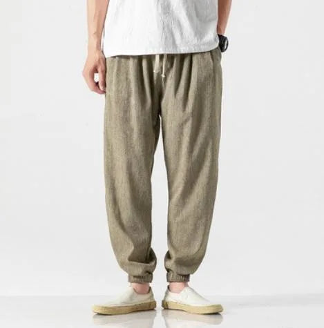 Léon | Pantalon Lantern Homme Coton Lin Été - Kaki