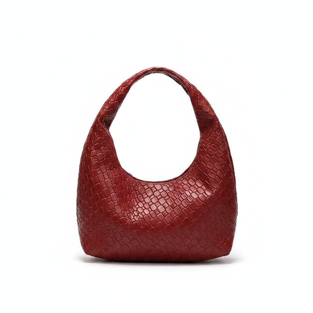 Margaux | Sac Besace Tressé Effet Croco - Bordeaux