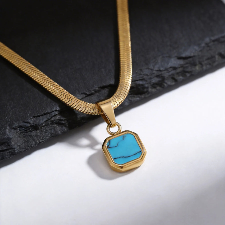 Léo | Collier Pendentif Pierre Naturelle Carrée - Modèle PN-2367G04