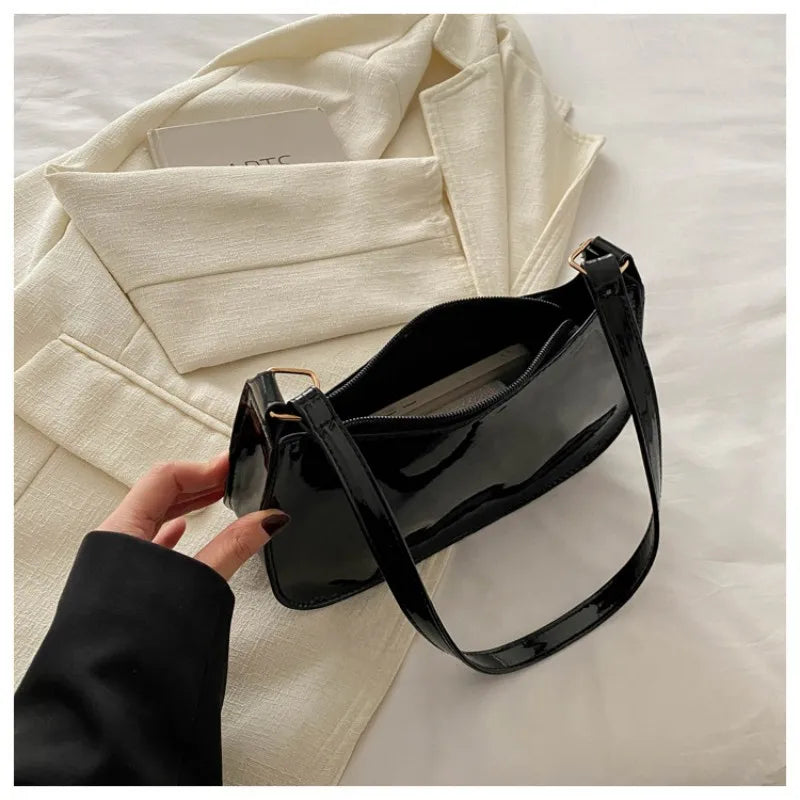 Océane | Sac Besace Cuir Verni Noir