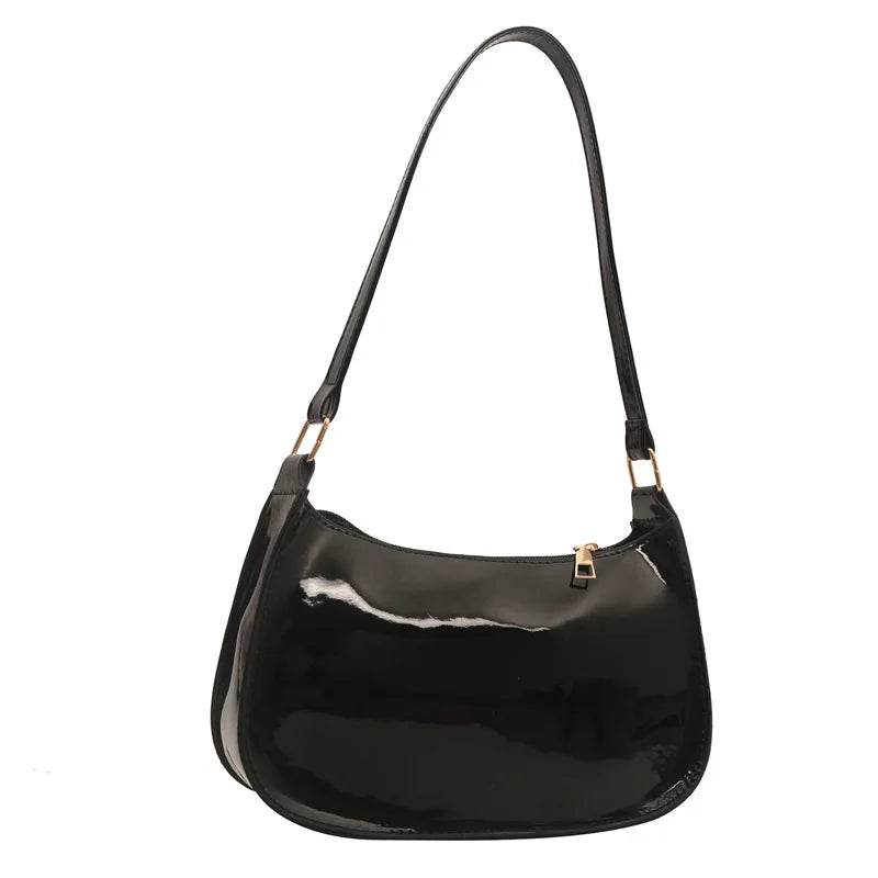 Océane | Sac Besace Cuir Verni Noir