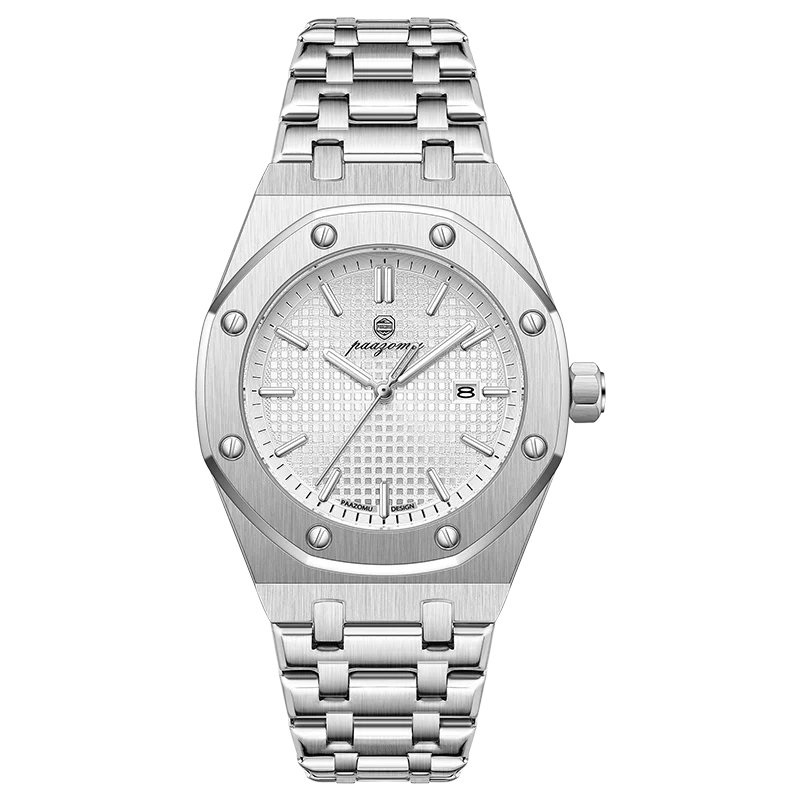 Victor | Montre Homme Carrée en Acier - Argenté & Blanc