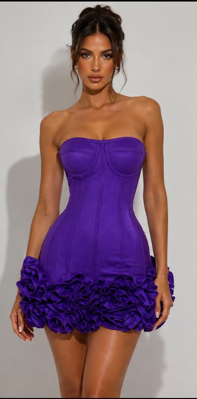 Élise | Robe Mini Bustier Fleurie - Violet