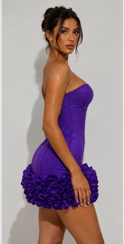 Élise | Robe Mini Bustier Fleurie - Violet