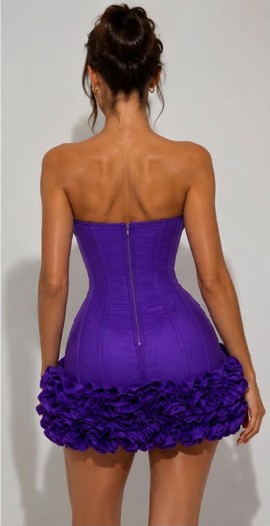 Élise | Robe Mini Bustier Fleurie - Violet