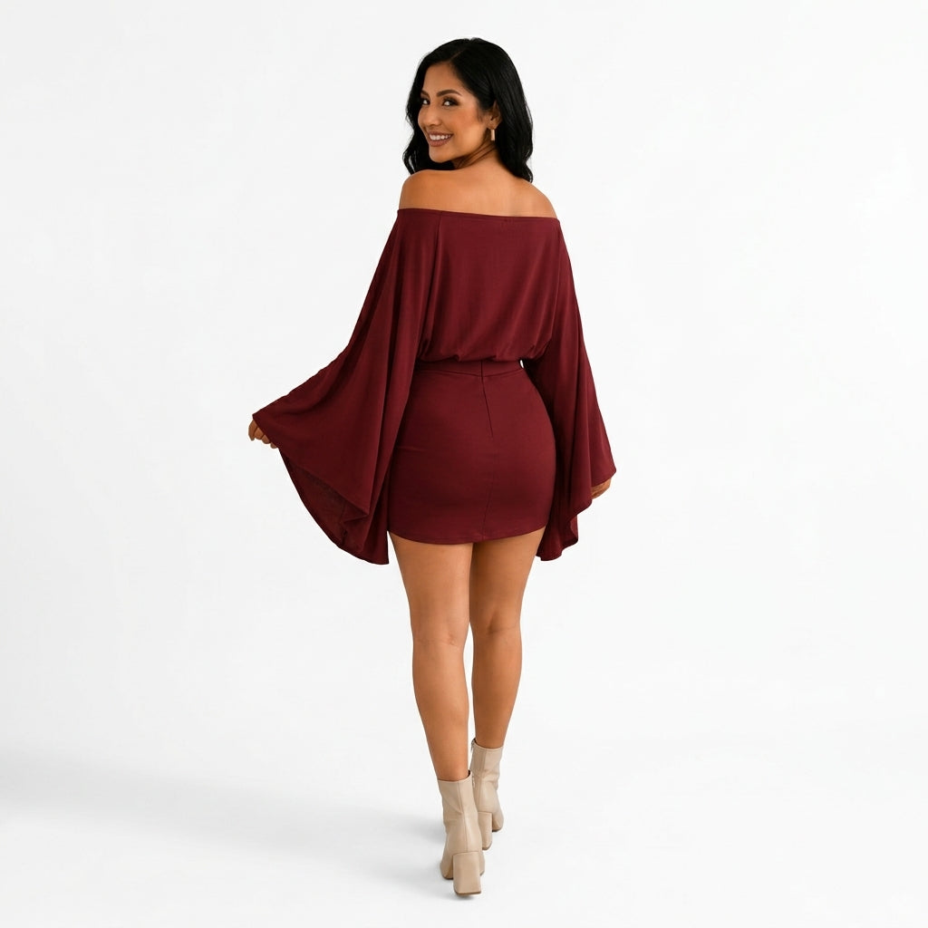 Solange | Robe Épaules Dénudées Manches Cape