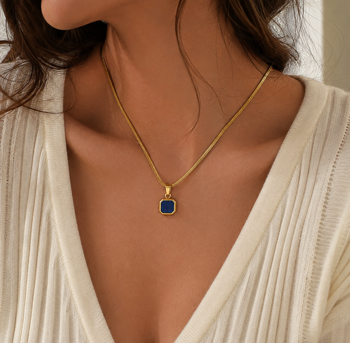 Léo | Collier Pendentif Pierre Naturelle Carrée - Modèle PN-2367S05
