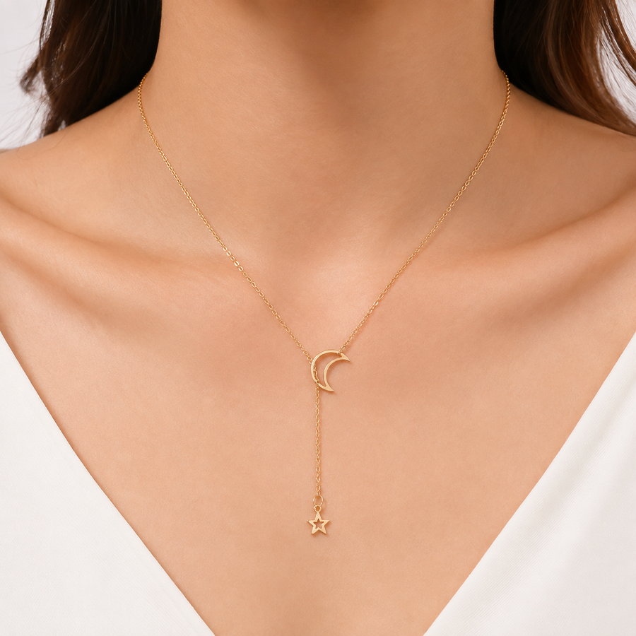 Luna | Collier Choker Lune & Étoile - Doré