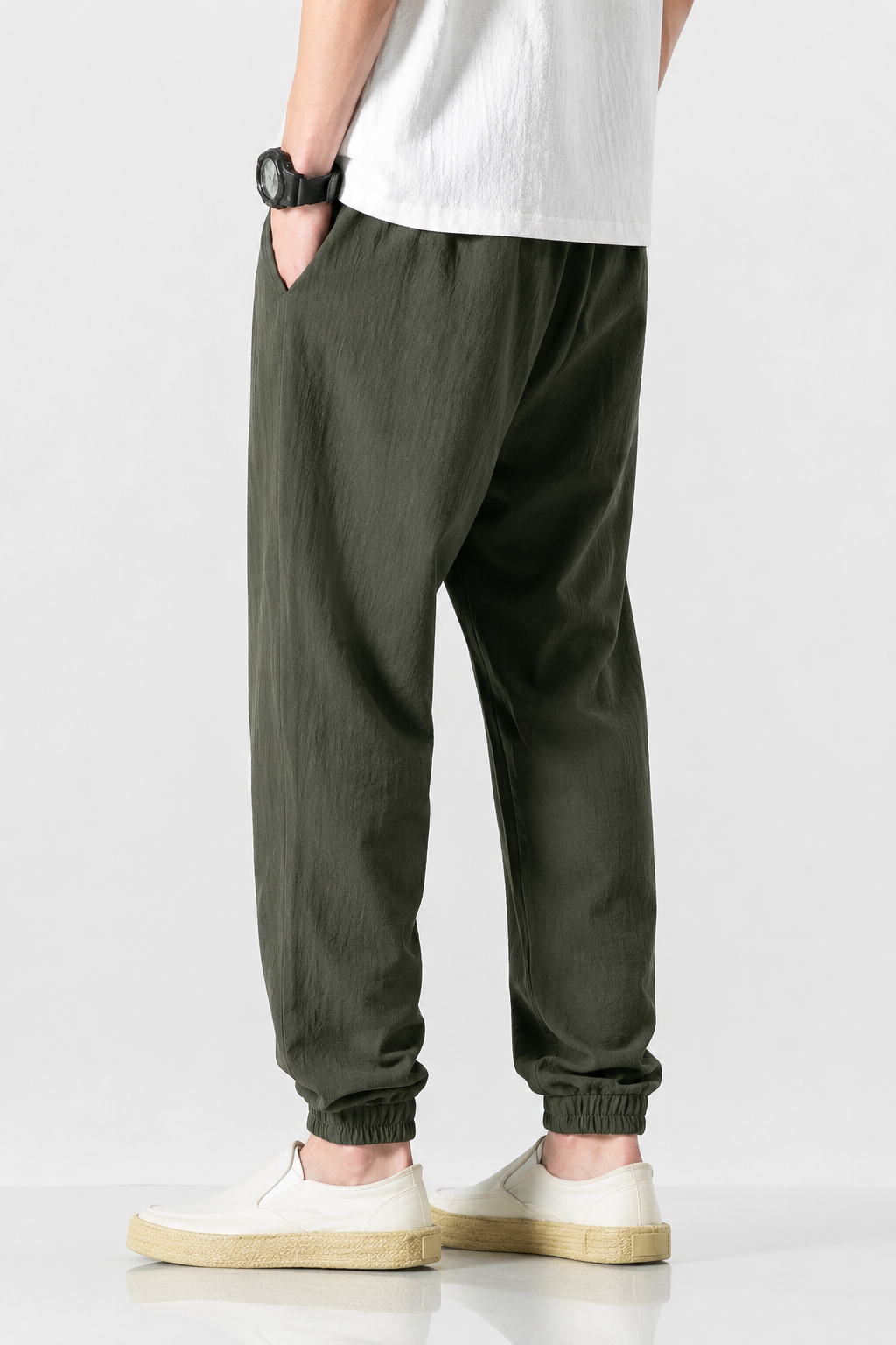 Léon | Pantalon Lantern Homme Coton Lin Été - Vert Olive