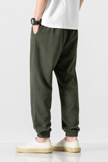 Léon | Pantalon Lantern Homme Coton Lin Été - Vert Olive