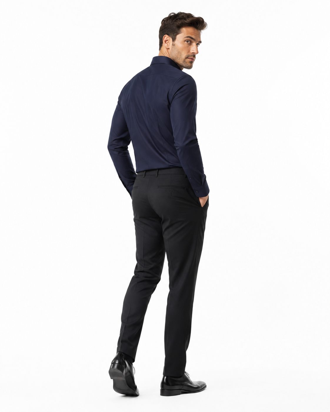 Léo | Chemise Homme Extensible Coupe Slim Infroissable - Bleu Marine