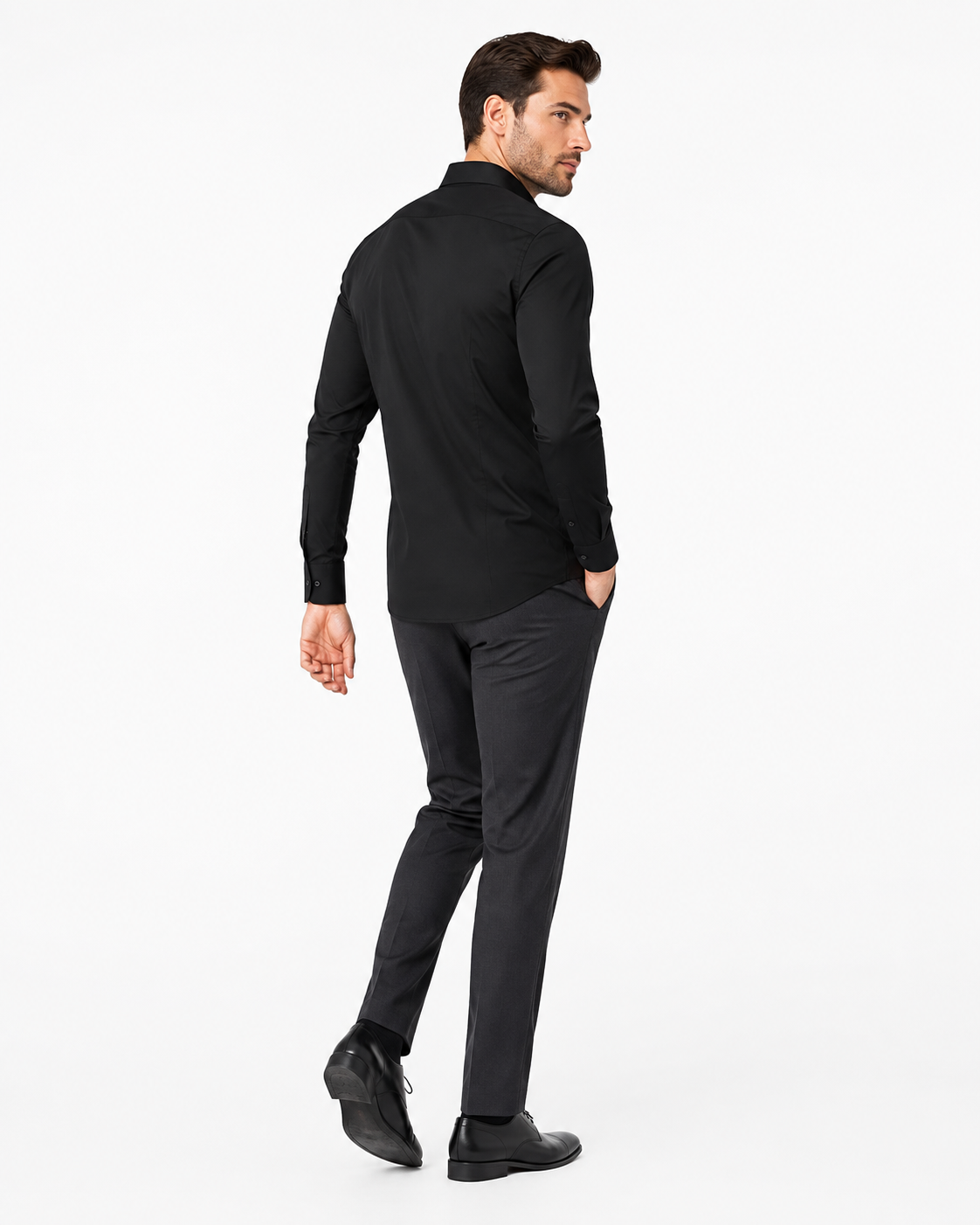 Léo | Chemise Homme Extensible Coupe Slim Infroissable - Noir