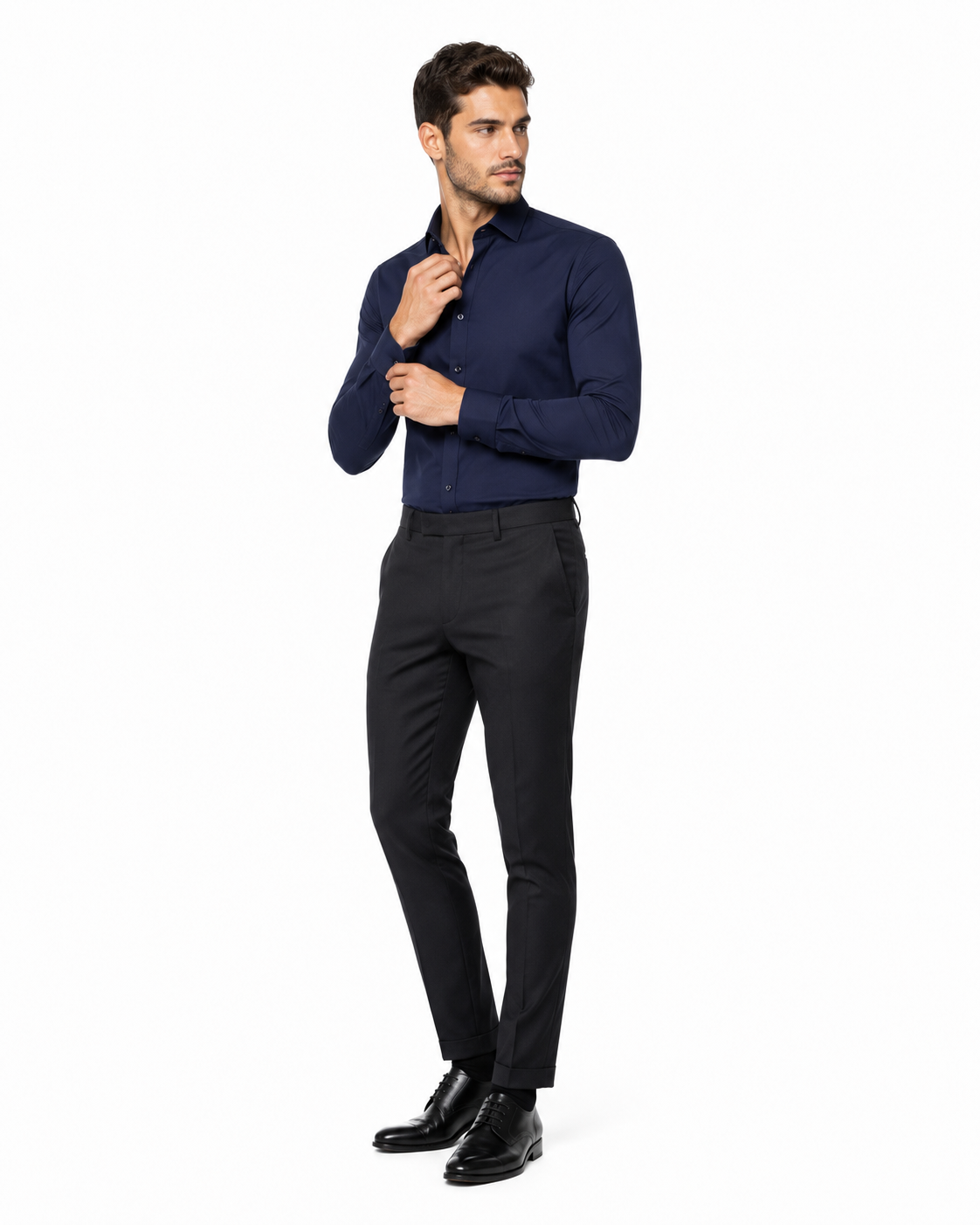 Léo | Chemise Homme Extensible Coupe Slim Infroissable - Bleu Marine